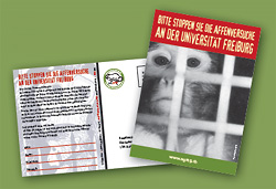 Protestkarte: «Bitte stoppen Sie die Affenversuche an der  Universität Freiburg»