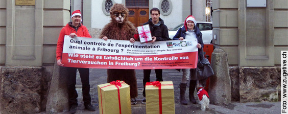 Petitionsübergabe an den Grossen Rat von Freiburg - Schluss mit der illegalen Tierversuchs-Kommission - Medienmitteilung der AG STG